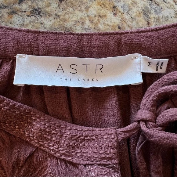 ASTR the Label Mauve Claudine Peasant Blouse Long Sleeve Tie Front Embroidered - Picture 9 of 11